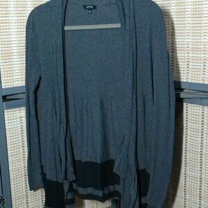 Charcoal Waterfall Open Cardigan w/ Black Block Border